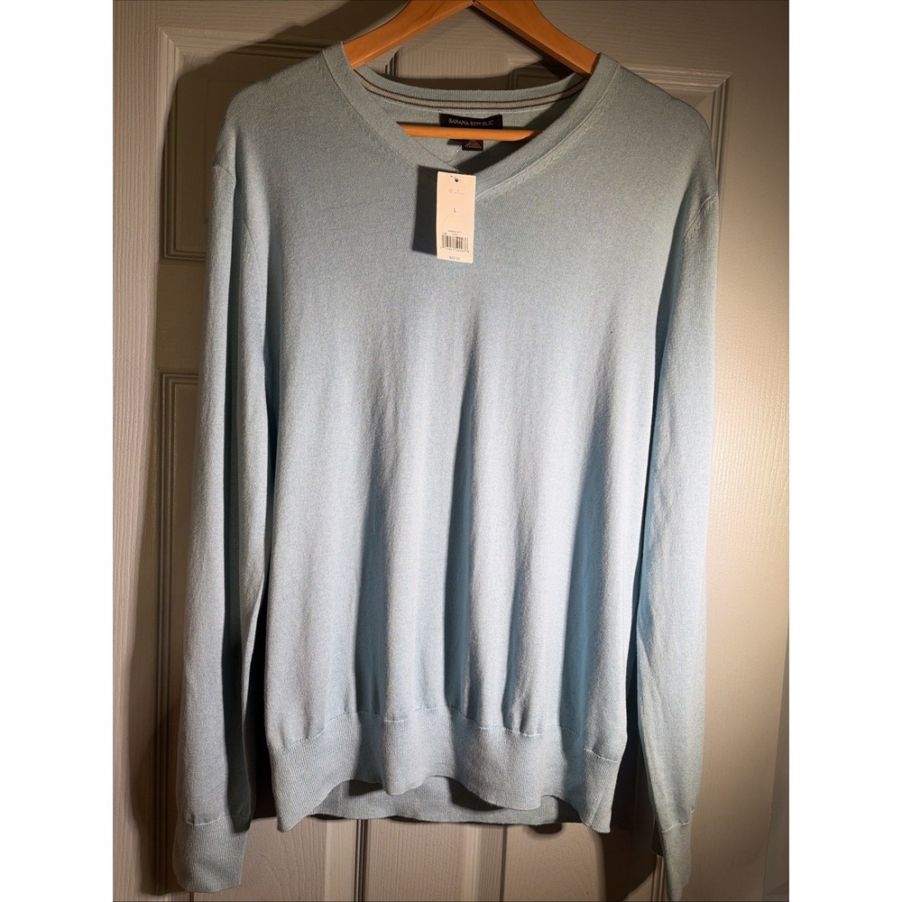 Banana Republic Luxury Blend V Neck Sweater Blue Silk Cashmere Men's Size Large
